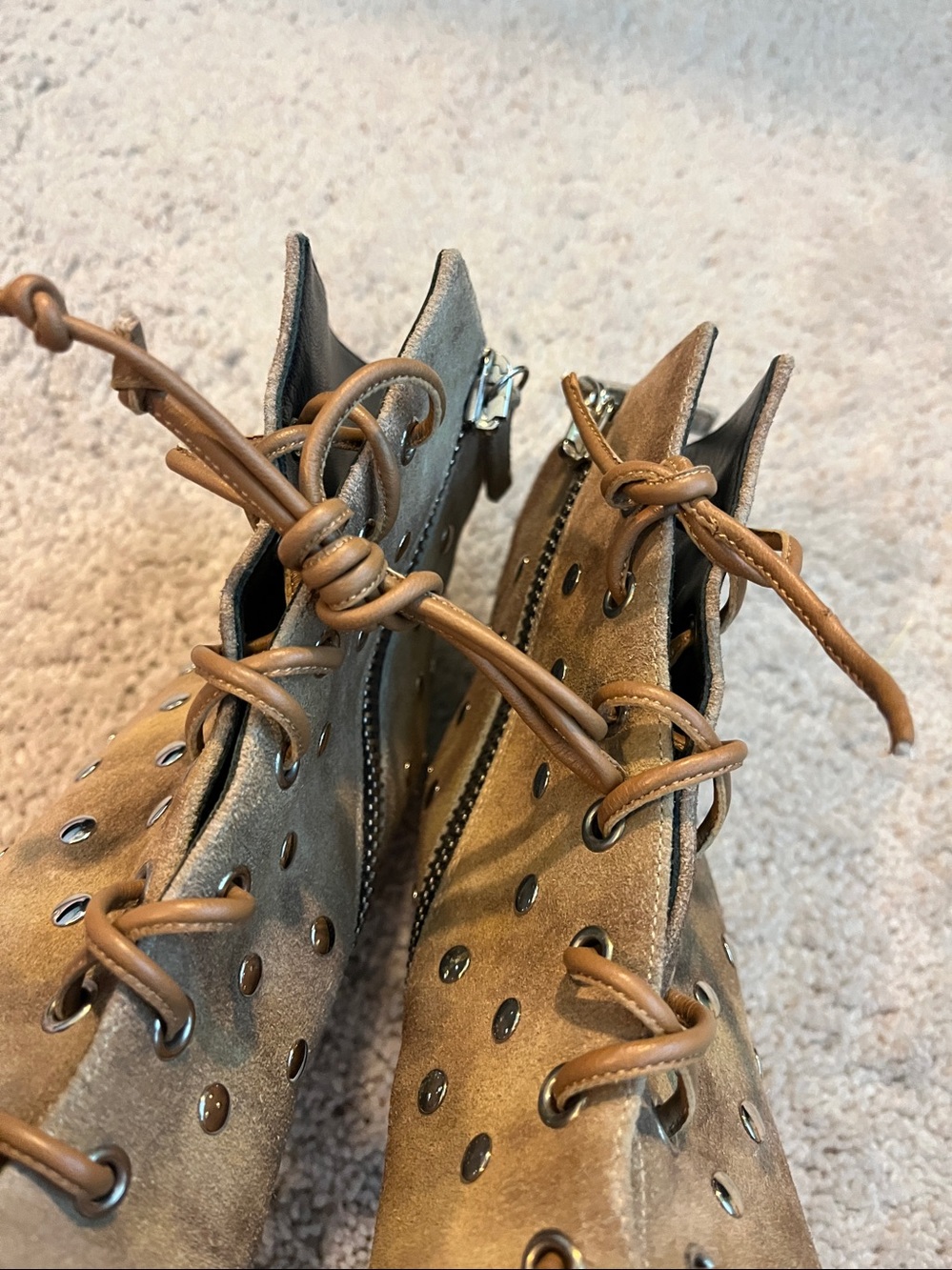 Giuseppe Zanotti High Heels Suede Ankle Bootie Studded Side Zip Laces EU 37/US 7 - Picture 15 of 16